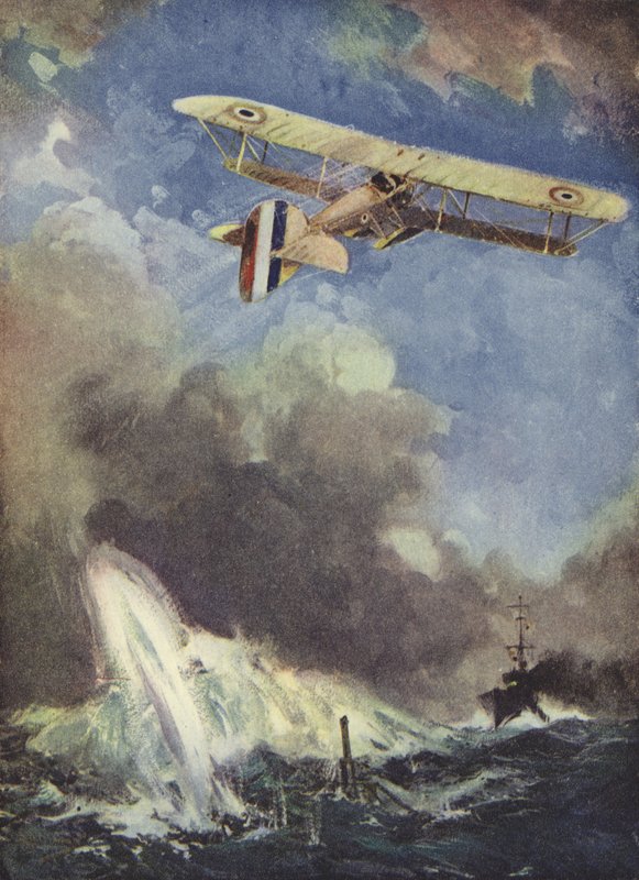 Un hydravion bombardant un sous-marin - English School