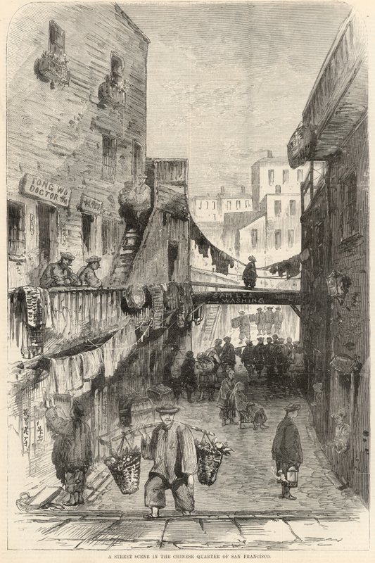 Une scène de rue dans le quartier chinois de San Francisco - English School
