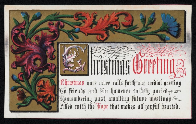 Un vers avec motif de rouleau floral, carte de vœux de Noël - English School