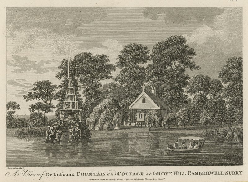 Vue des fontaines et du cottage du Dr Lettsom - English School