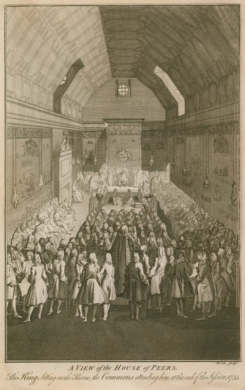 Vue de la Chambre des pairs, le Roi assis sur le trône - English School