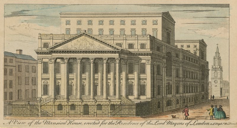 Vue du Mansion House, érigé pour la résidence des Lord Maire de Londres - English School