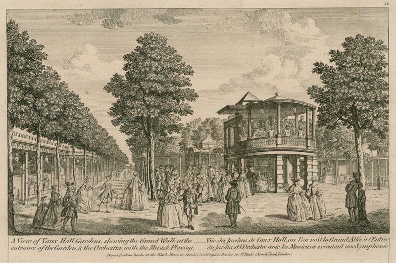 Vue des jardins de Vauxhall, Londres, montrant la grande promenade à l