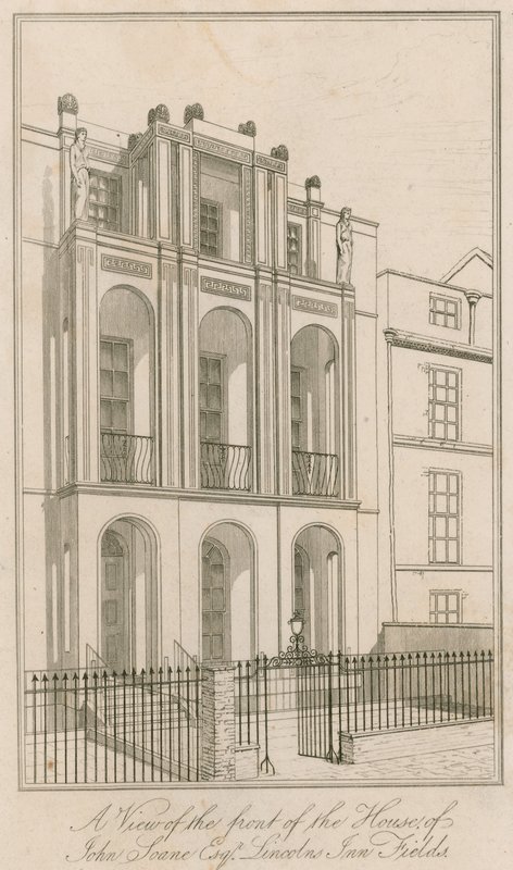 Vue de la façade de la maison de John Soane Esq, Lincolns Inn Fields, Londres - English School