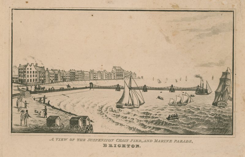 Vue de la jetée suspendue à chaînes et de la Marine Parade - English School