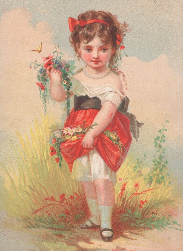 Une jeune fille cueillant des fleurs sauvages - English School