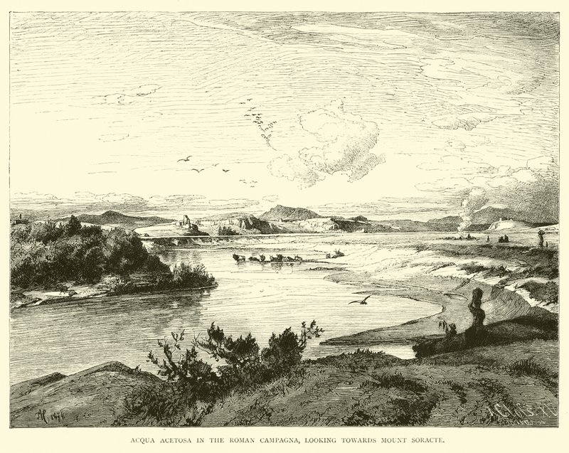 Acqua Acetosa dans la Campagne romaine, vue vers le Mont Soracte - English School