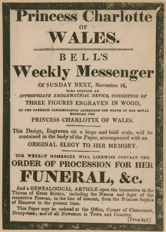 Publicité pour Bells Weekly Messenger du dimanche 16 novembre 1817 - English School