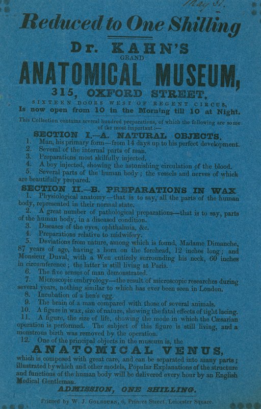 Publicité pour le Musée anatomique du Dr Khan - English School