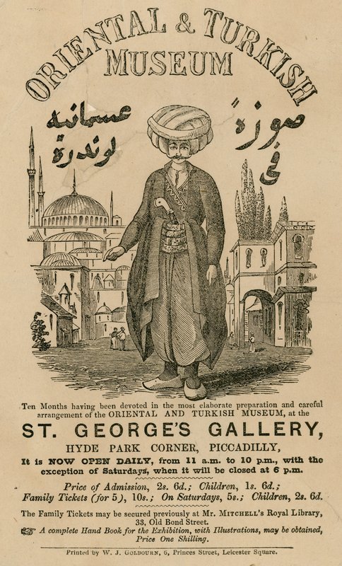 Annonce pour le musée oriental et turc à la galerie St Georges, Hyde Park Corner, Piccadilly, Londres - English School