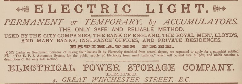 Publicité pour la Electrical Power Storage Company - English School