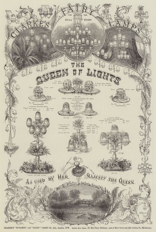 Publicité, lampes féeriques de Clarke - English School