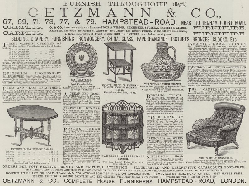 Publicité, Oetzmann and Company (gravure) - English School
