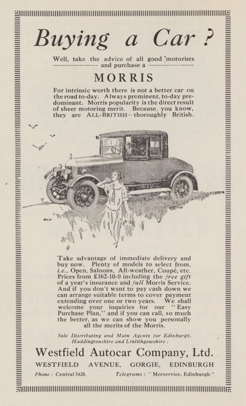 Publicité pour les voitures Morris, 1926 - English School