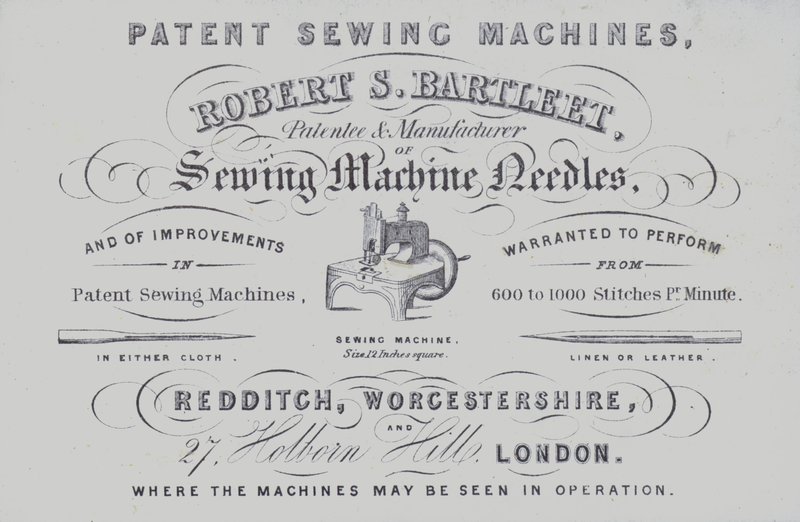 Publicité pour les machines à coudre Robert S Bartleet - English School