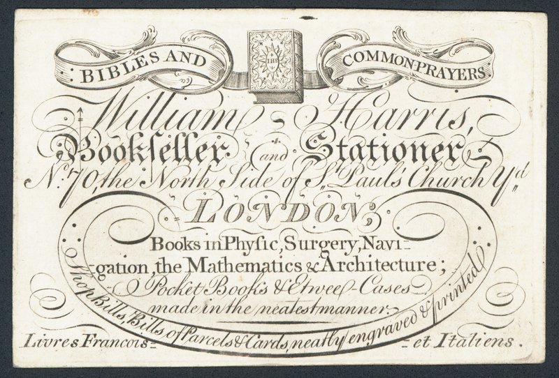 Publicité pour William Harris, libraire et papetier, Londres - English School