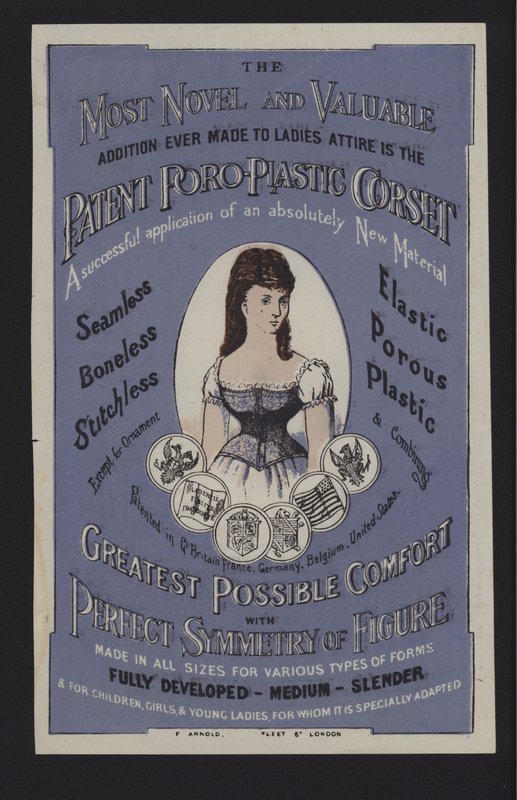 Publicité pour le corset Poro-Plastic breveté (lithographie en couleur) - English School