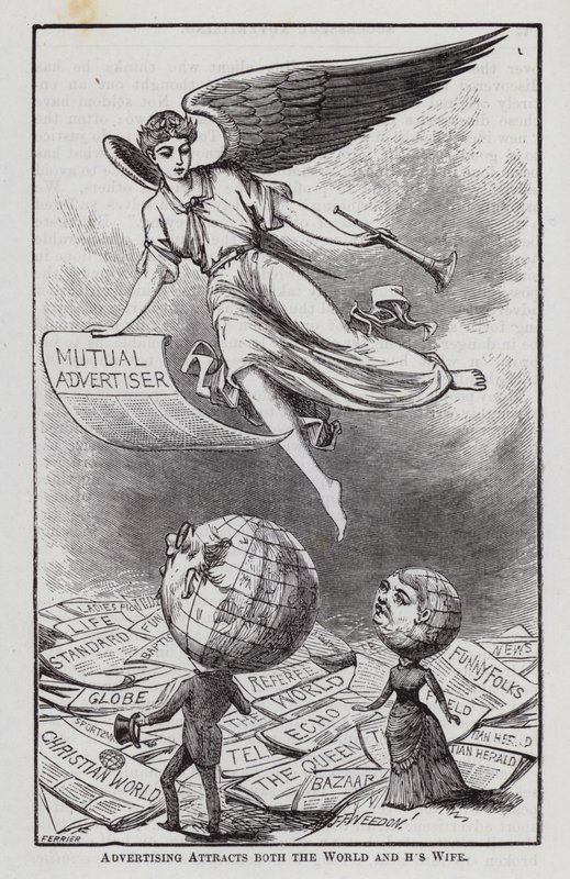 La publicité attire le monde entier et sa femme (gravure) - English School
