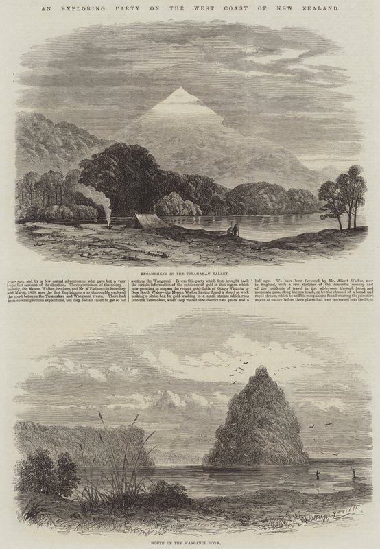 Une expédition sur la côte ouest de la Nouvelle-Zélande (gravure) - English School