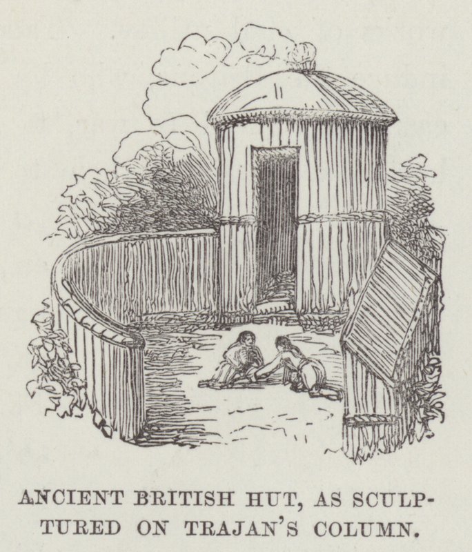 Hutte britannique ancienne, sculptée sur la colonne de Trajan (gravure) - English School