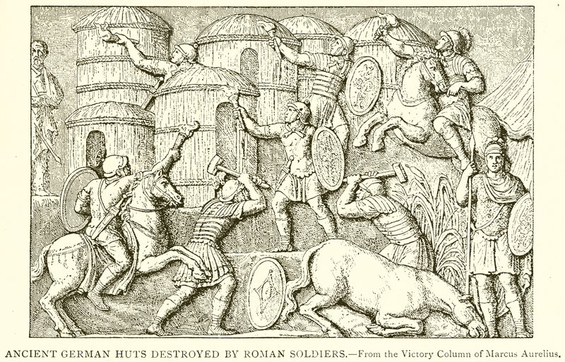 Huttes allemandes anciennes détruites par des soldats romains - English School