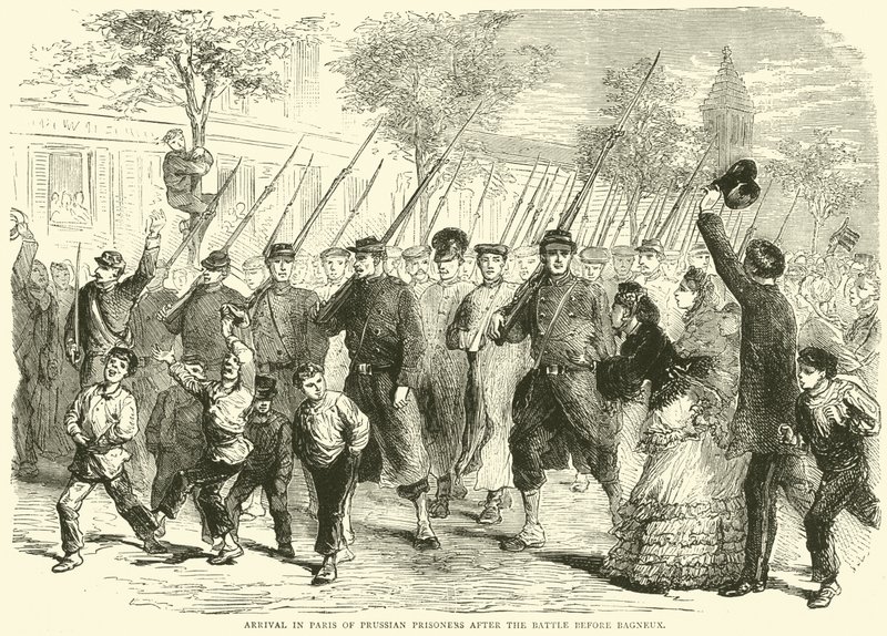 Arrivée à Paris de prisonniers prussiens après la bataille devant Bagneux, octobre 1870 - English School