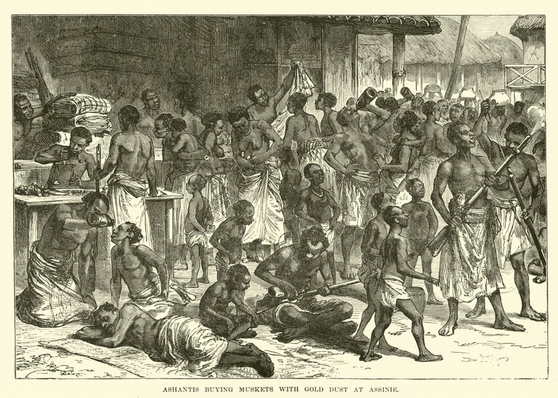 Ashantis achetant des mousquets avec de la poussière d