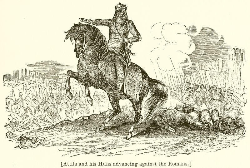 Attila et ses Huns avançant contre les Romains - English School