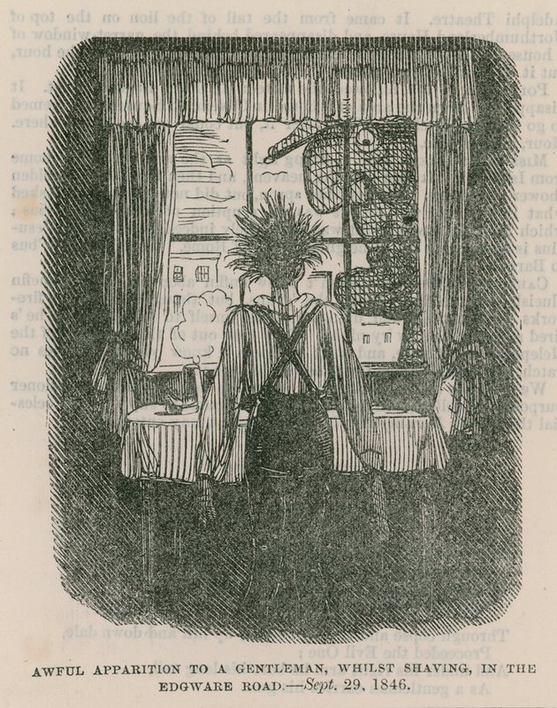 Apparition effrayante à un gentleman, en se rasant, sur Edgware Road, Londres - 30 septembre 1846 - English School