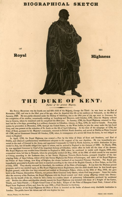 Esquisse biographique de Son Altesse Royale le duc de Kent, père de Sa Majesté actuelle - English School