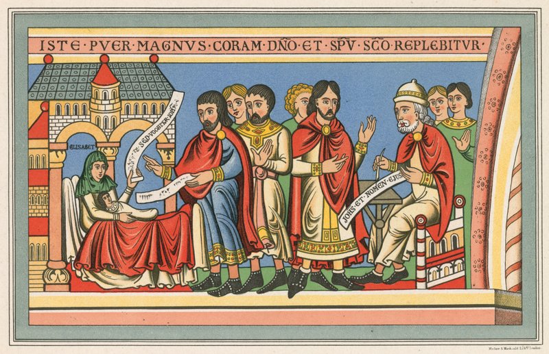 Naissance de Jean-Baptiste, reflétant le costume du XIIe siècle - English School