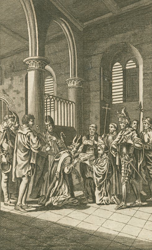 Évêques et citoyens de Londres prêtant allégeance à Guillaume le Conquérant - English School