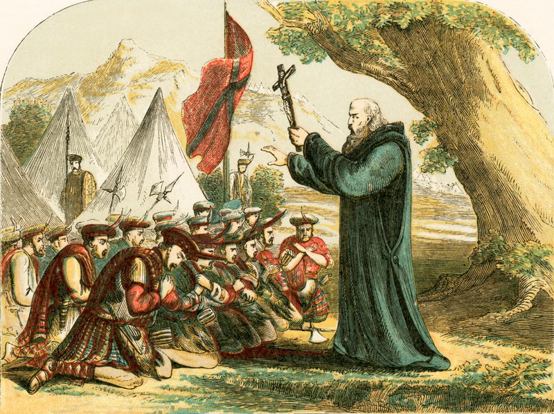 Bénédiction des soldats écossais avant la bataille de Bannockburn - English School