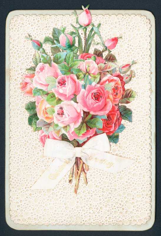 Bouquet de roses roses, Carte de Noël - English School