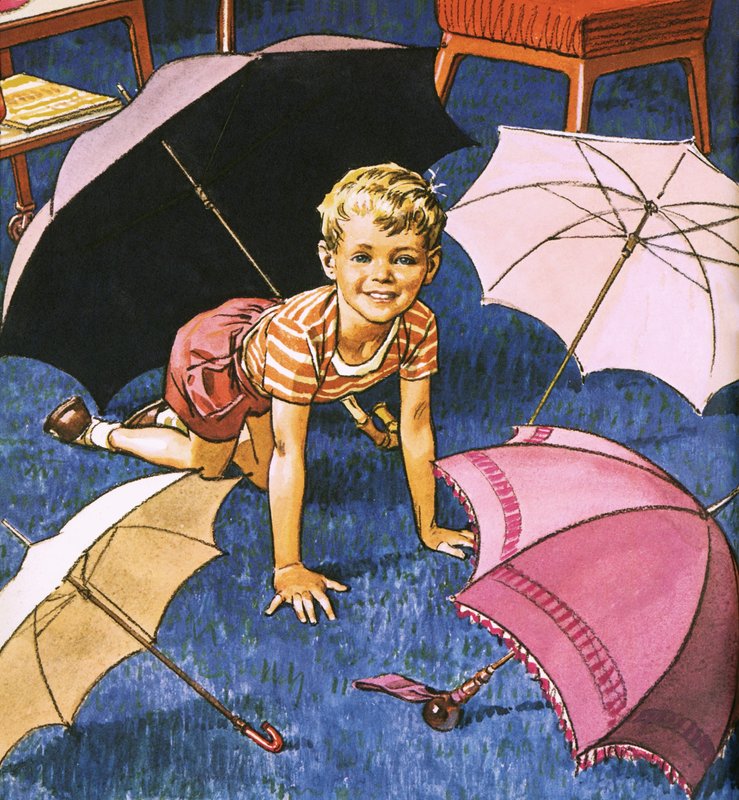 Garçon jouant avec des parapluies - English School