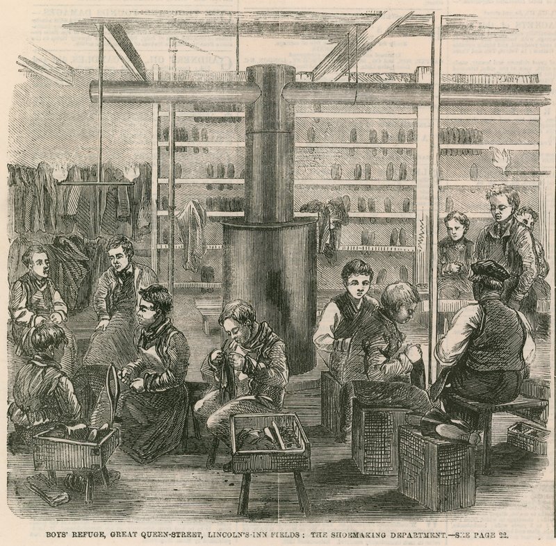 Refuge pour garçons, Great Queen Street, Lincolns Inn Fields, Londres - le département de cordonnerie - English School
