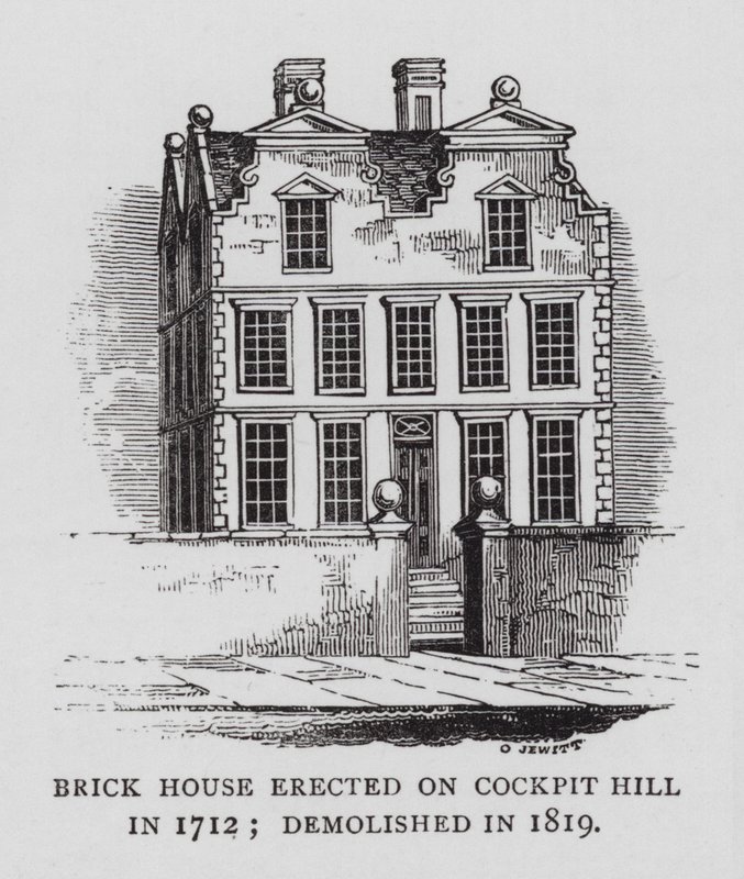 Maison en brique érigée sur Cockpit Hill en 1712 ; démolie en 1819 - English School
