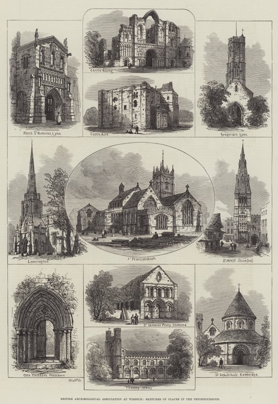 Association archéologique britannique à Wisbech, croquis de lieux dans les environs (gravure) - English School