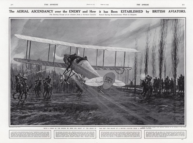 Avion britannique échappant à une patrouille allemande, Première Guerre mondiale, Belgique - English School