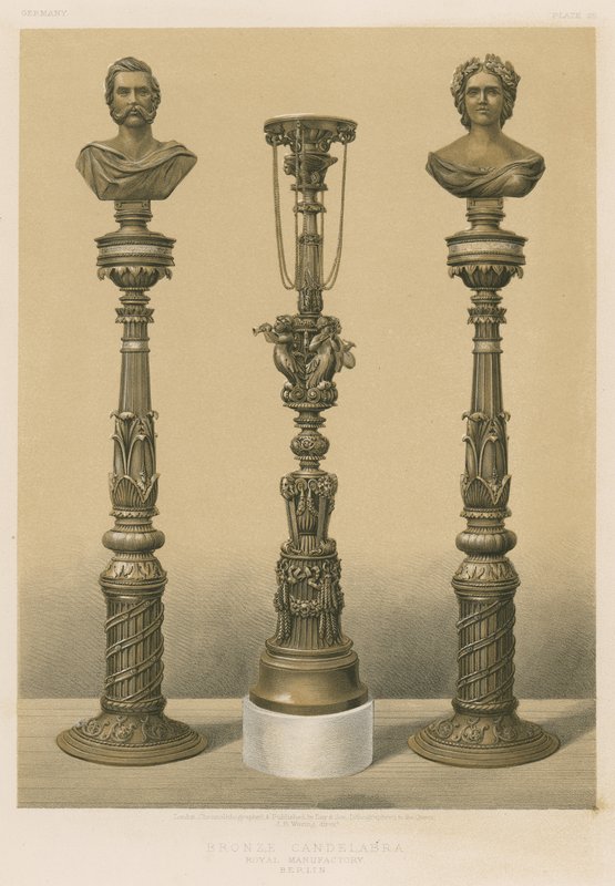 Chandelier en bronze, manufacture royale, Berlin (chromolitho) - English School
