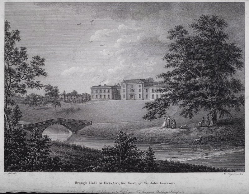Brough Hall dans le Yorkshire, siège de Sir John Lawson (gravure) - English School