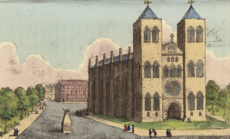 Cathédrale de Brunswick, Allemagne, dernier lieu de repos de la reine Caroline, épouse séparée du roi George IV (gravure en couleur) - English School