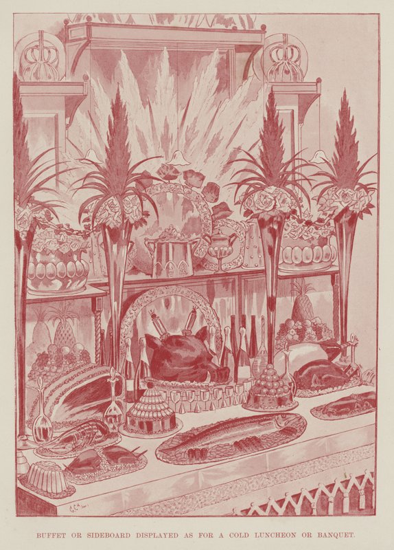 Buffet ou crédence présenté pour un déjeuner froid ou un banquet - English School