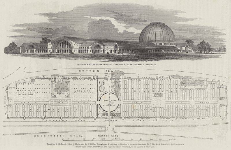 Bâtiment pour la Grande Exposition Industrielle, à ériger à Hyde-Park (gravure) - English School