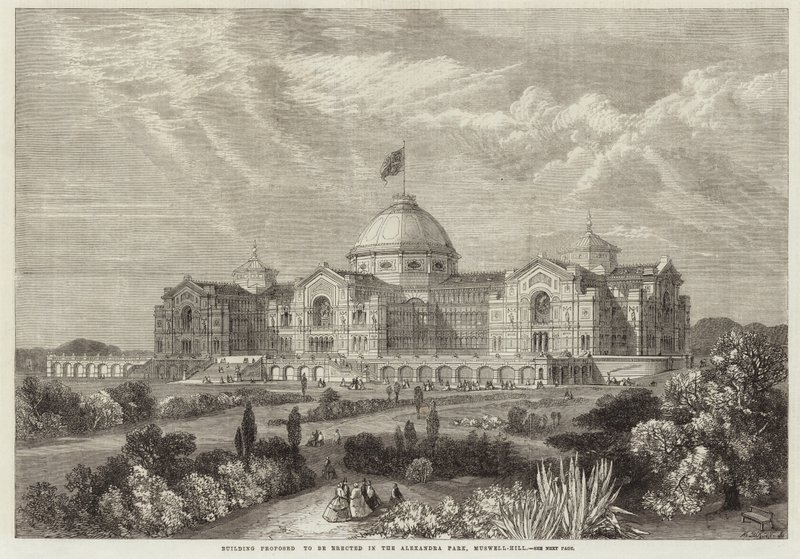 Bâtiment proposé à être érigé dans le parc Alexandra, Muswell Hill - English School