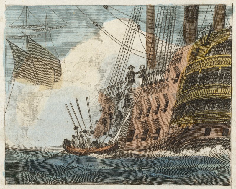 Buonaparte se rend aux Anglais (gravure en couleur) - English School