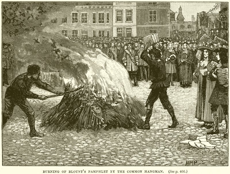 Brûler le pamphlet de Blount par le bourreau public - English School