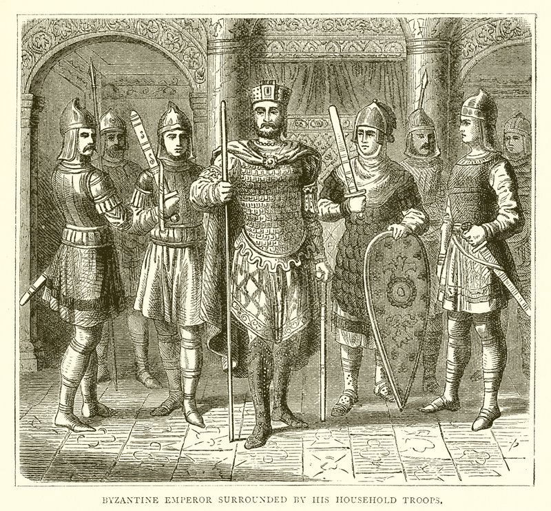 Empereur byzantin entouré de ses troupes domestiques - English School