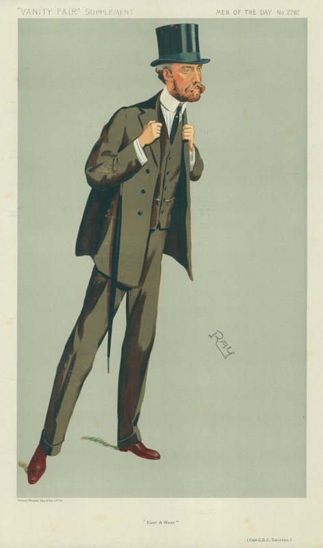 Capitaine G S C Swinton, Est et Ouest, 24 juillet 1912, caricature de Vanity Fair - English School
