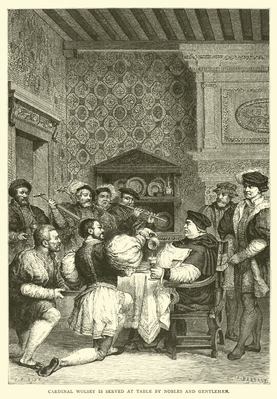 Le cardinal Wolsey est servi à table par des nobles et des gentilshommes - English School